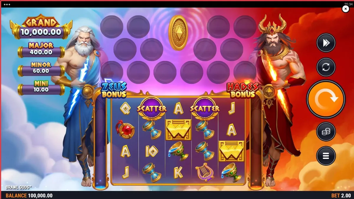 Visual pertempuran Zeus dan Hades dalam slot Brawl Gods